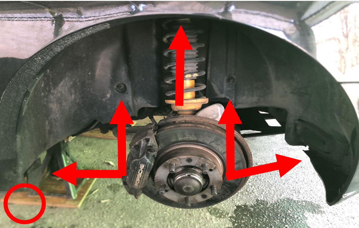 Right-front fender liner fasteners on a Porsche 944